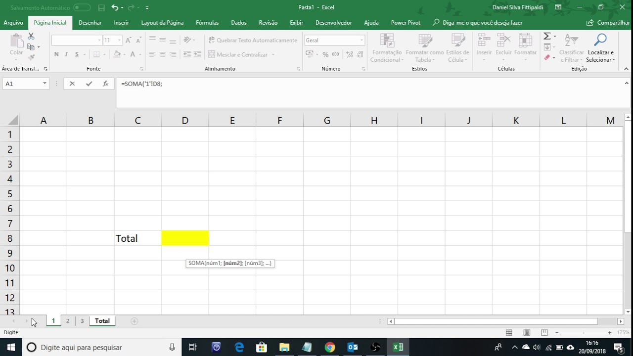 Fazendo Soma com células em planilhas diferentes