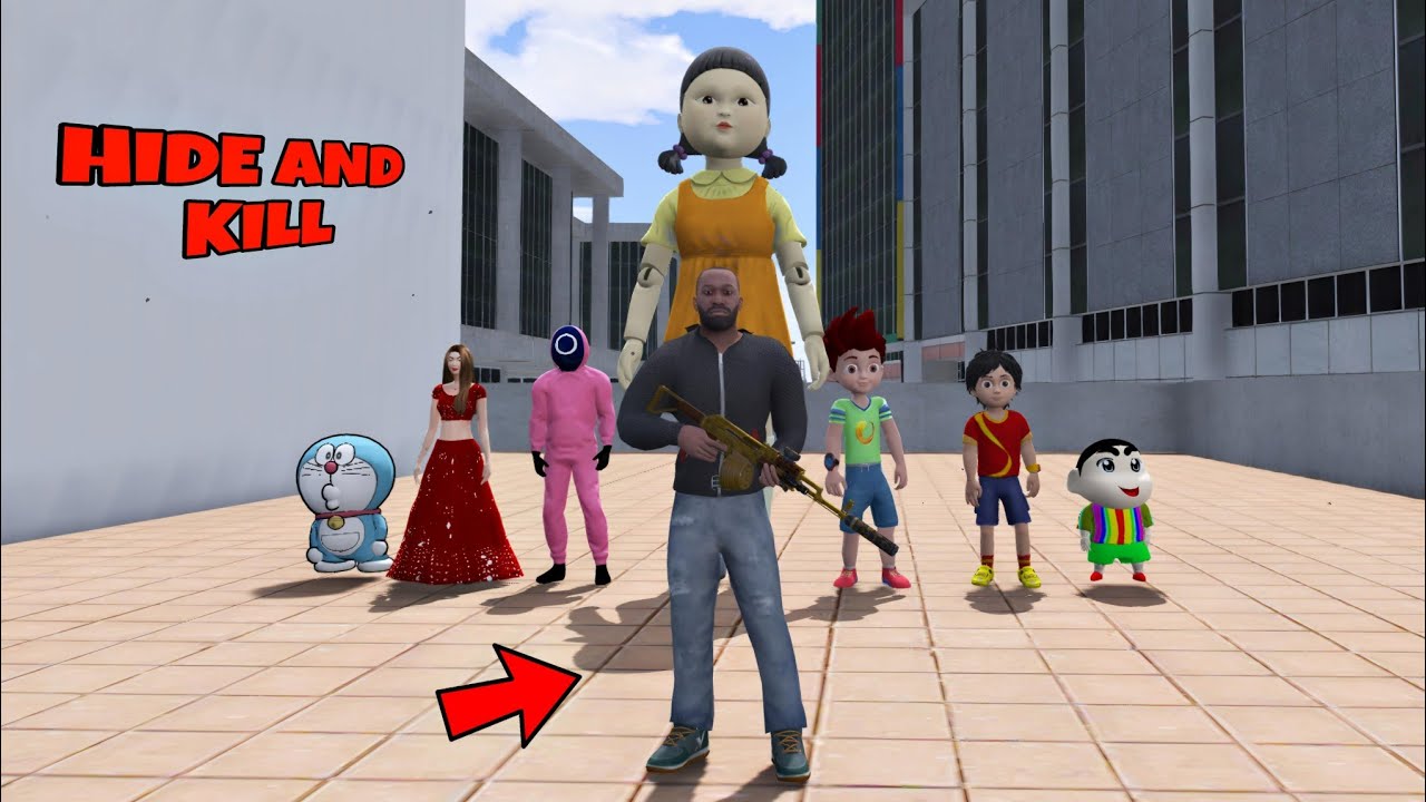 FRANKLIN PLAYING HIDE AND KILL WITH SQUID GAME DOLL IN INDIAN BIKES DRIVING 3D