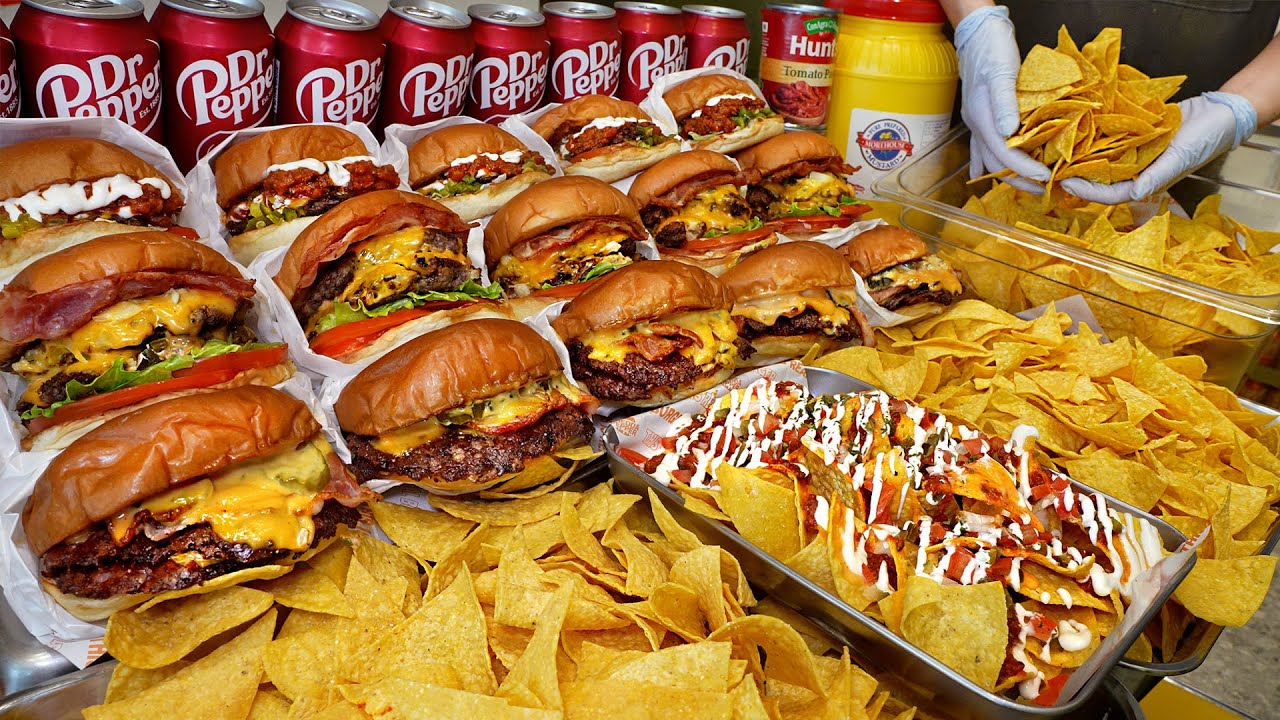 햄버거 먹으면 나초가 무한리필? 직접만든 치즈소스와 생소고기 갈아만든 미국식 딥치즈 햄버거┃Deep Cheese Burger / Korean street food