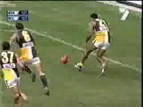 The 2001 Goal of the Year in the Australian Football League. Kicked by Mark Merenda for the West Coast Eagles, against the St Kilda Saints, in Round 3. Special stuff! (Go Eagles!)