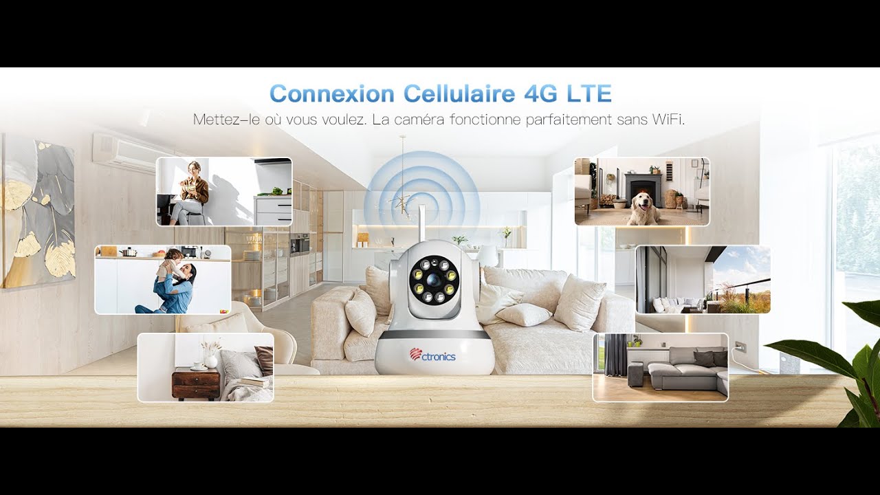 3G/4G LTE Caméra Surveillance Intérieur avec Carte SIM Détection Humai