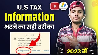 US Tax Information Kaise Bhare 2023 | How To Submit Tax Information In Google Adsense For YouTube