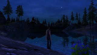 Soft Snowfall Winter Forest Lake | Owl Night Breeze Sounds & Music | LOTRO Fishing