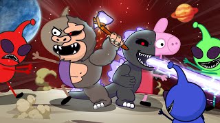 Peppa pig turns into King Kong and Godzilla to destroy the aliens | peppa pig funny animation