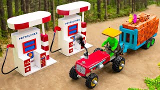 Wadidau!! Diy mini tractor mini petrol pump science project | Bricks Loading | Simulate farm life