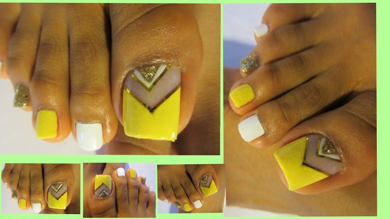 Pedicure de verano con cinta decorativa  bonito y rapido/Summer design toe nail art