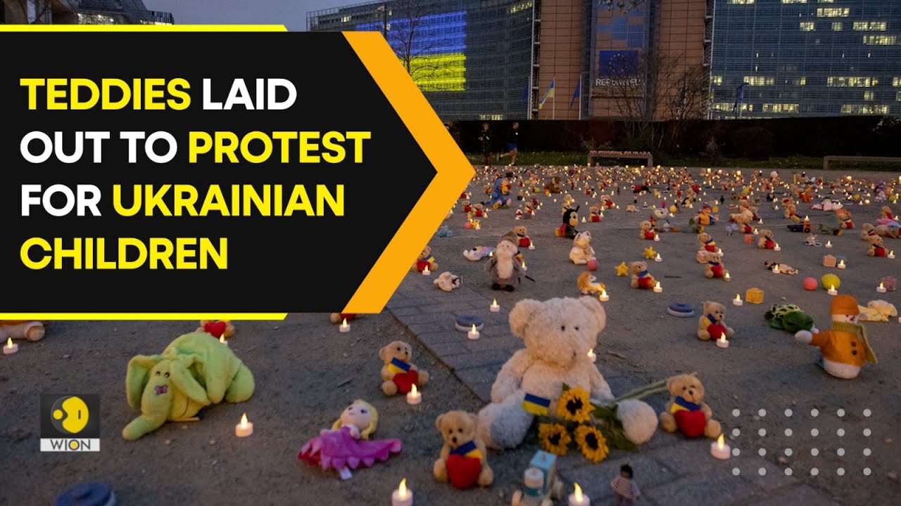 Teddies laid out in front of EU to condemn the deportation of Ukrainian children I WION Originals