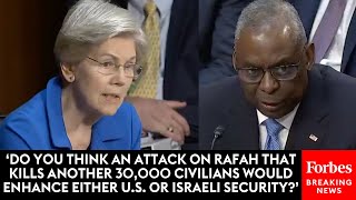 JUST IN: Elizabeth Warren Presses Austin About Whether Israel Is Working To Prevent Civilian Harm