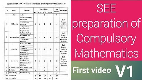 Specification grid for SEE examination of compulsory mathematics