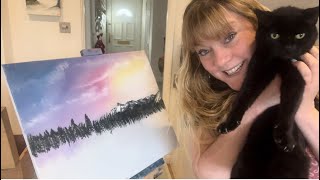 ASMR relaxing painting brush sounds.Winter snow/barn #bobross #lofiasmr ‍⬛appearance#asmrvideo