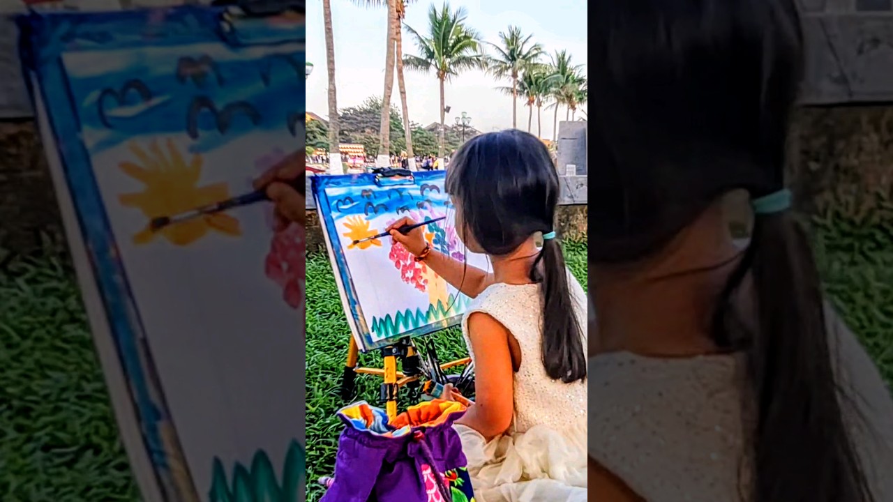 4-year-old kid artist painting a colorful tree | Mia Mai Art