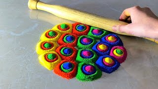 Peacock rangoli | Diwali/Navratri peacock rangoli using Belan (Rolling pin) | Lakshmi charan rangoli