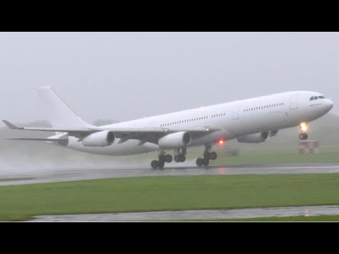 Hi-fly A340 Outstanding Early Rotation off a wet 23R at Manchester!