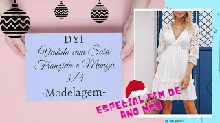 DIY – Vestido com Saia Franzida e Manga ¾  – MOLDE