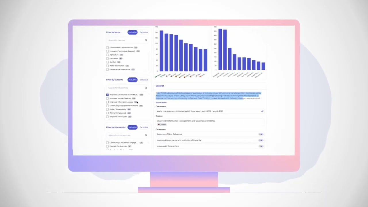 DevelopMetrics overview video preview with an evidence workflow interface.