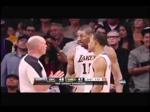 Metta World Peace (Ron Artest) ELBOWS James Harden in the FACE! MUST ...