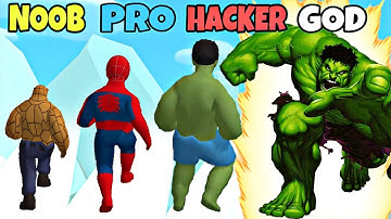 NOOB vs PRO vs HACKER vs GOD in Superhero Run- Epic Tranform Race 3D (New Update)