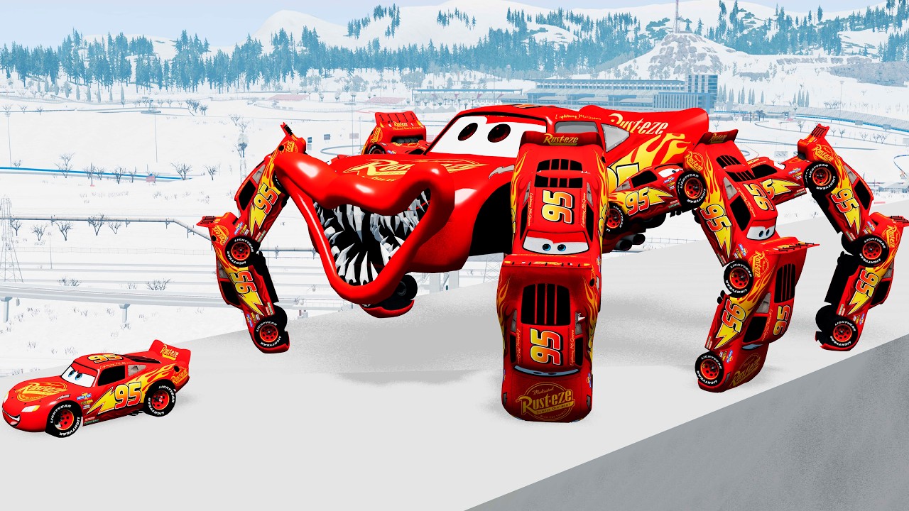 Giant CARS LEGS McQueen Eater VS Cars Lightning McQueen Escape From Monster Beamng Drive #82