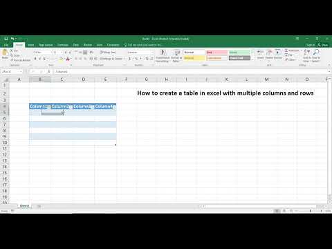 How to create a table in excel with multiple columns and rows