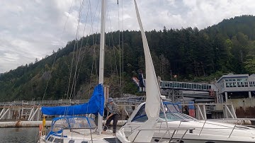 READY TO SAIL! Raising my foresail onto a furler & furling it up!