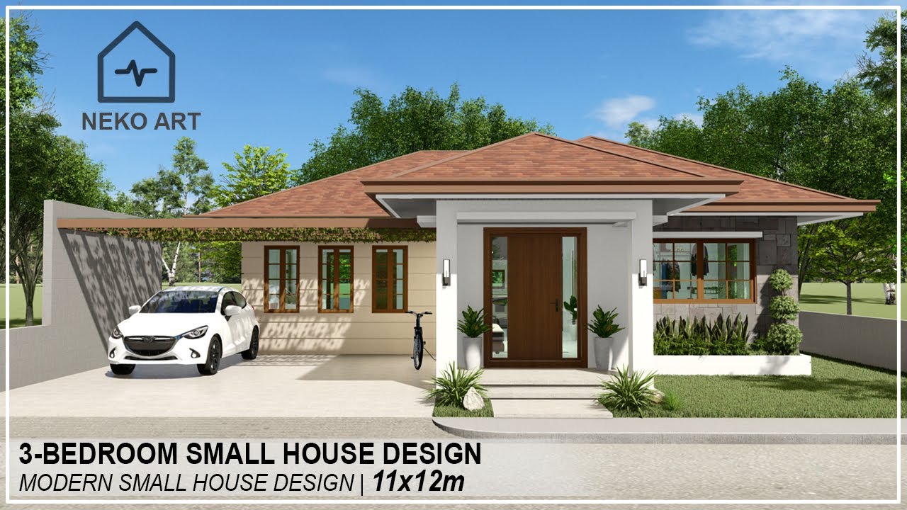 EP-28 | 3 BEDROOM  MODERN SMALL BUNGALOW HOUSE DESIGN with CARPORT FOR 2 | NEKO ART