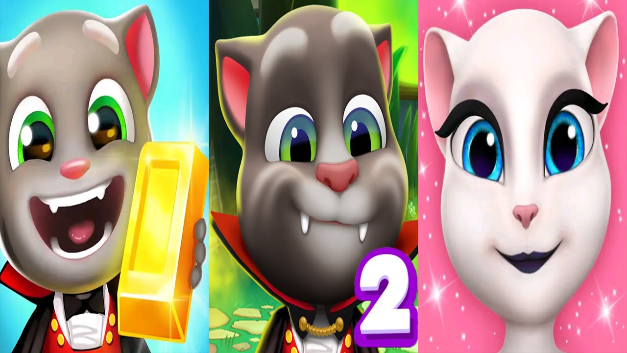 My Talking Tom2 vs My Talking Angela vs Talking Tom Gold run Tom2 level 102 Angela Lvl 184 Ep4185