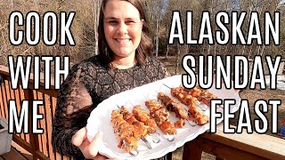 Alaskan Sunday Feast | Cook With Me | Salmon Kabobs, Asparagus Salad, & Berry Crumble Bars