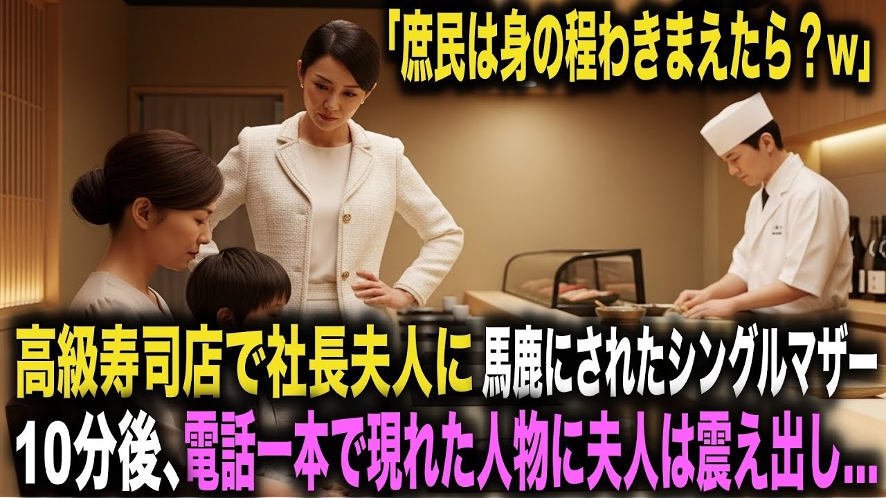 「庶民は身の程わきまえたら？w」高級寿司店で社長夫人に馬鹿にされたシングルマザー。10分後、息子の一本の電話で駆け付けた人物に社長夫人はガクガク震え出し…