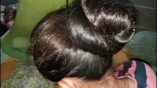 uraian rambut panjang di saat tidur sampai buat sanggul(@channel Sukiman Dang)