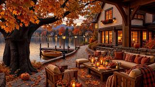 Charming Lakeside House by a Lakeside Patio 🍂 Warm Autumn Jazz, Cozy Candles at Dusk to Unwind ☕