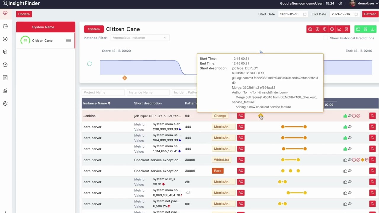 InsightFinder Root Cause Analysis Focus Feature