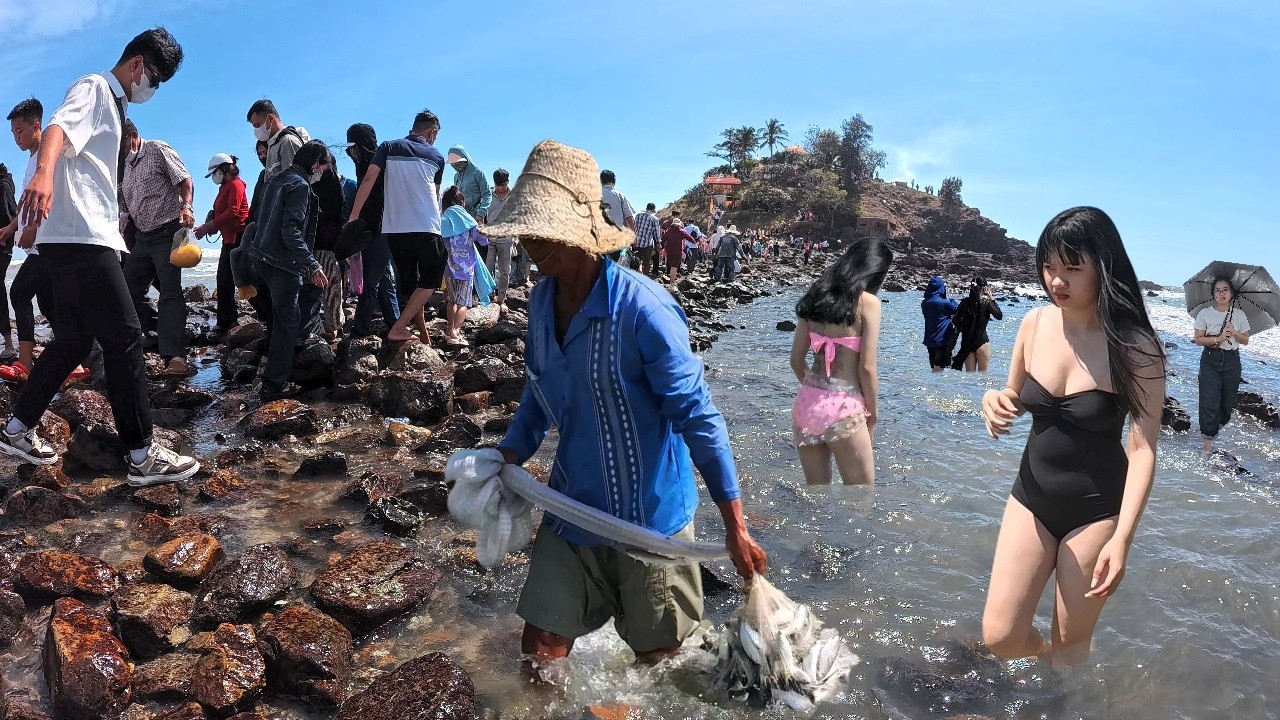 Sửng Sốt Trước Cảnh Tượng Quá Đẹp Tại Bãi Tắm Mùng 4 Tết - Đảo Hòn Bà Đông Nghịt Người Xếp hàng Dài