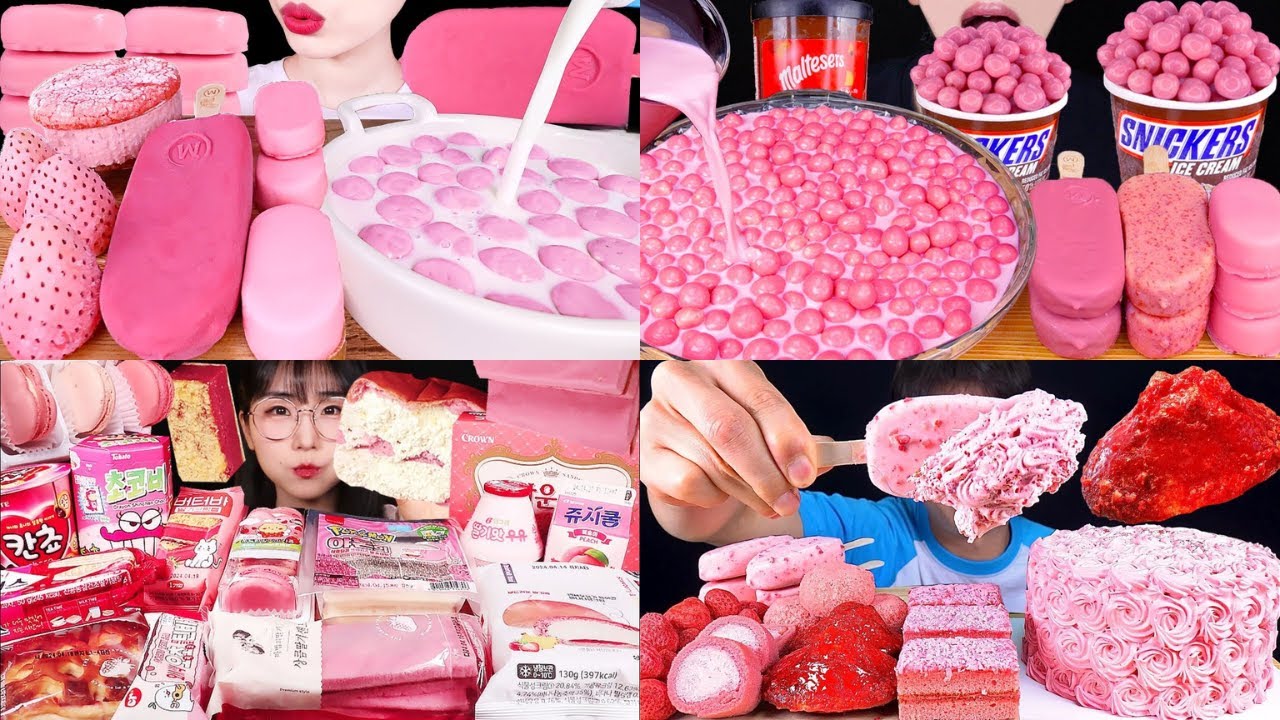 🩷 STRAWBERRY PINK DESSERT MUKBANG 🍓 | SWEET CHOCOLATE & ICE CREAM ASMR