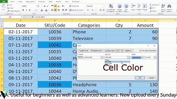 Sort by cell Color and font color A Z & Z A : V Learn
