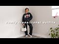 COMFY winter to spring transitional outfits | easy college/errands outfit inspo