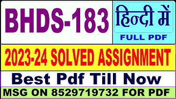 BHDS 183 solved assignment 2023-24 || bhds 183 solved assignment 2024 || Ignou bhds 183 in Hindi
