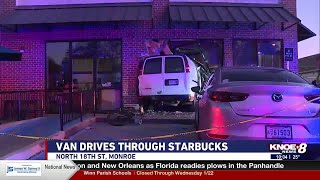 Van drives into Monroe Starbucks