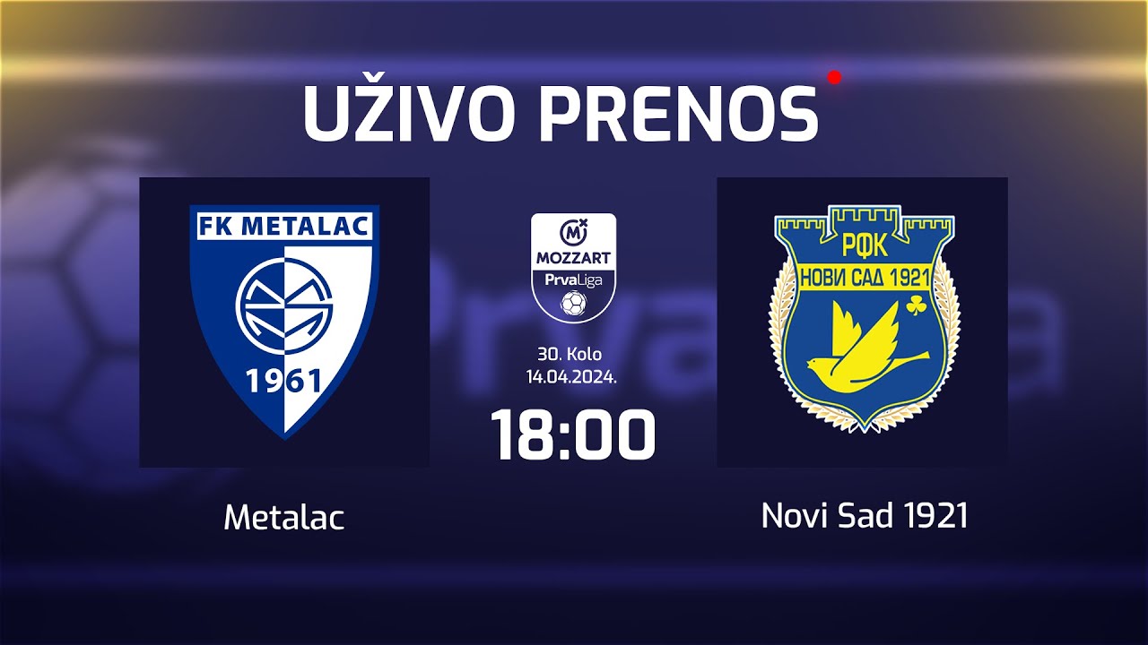 Uživo METALAC - NOVI SAD 1921 Mozzart Bet Prva Liga Srbije 30. Kolo