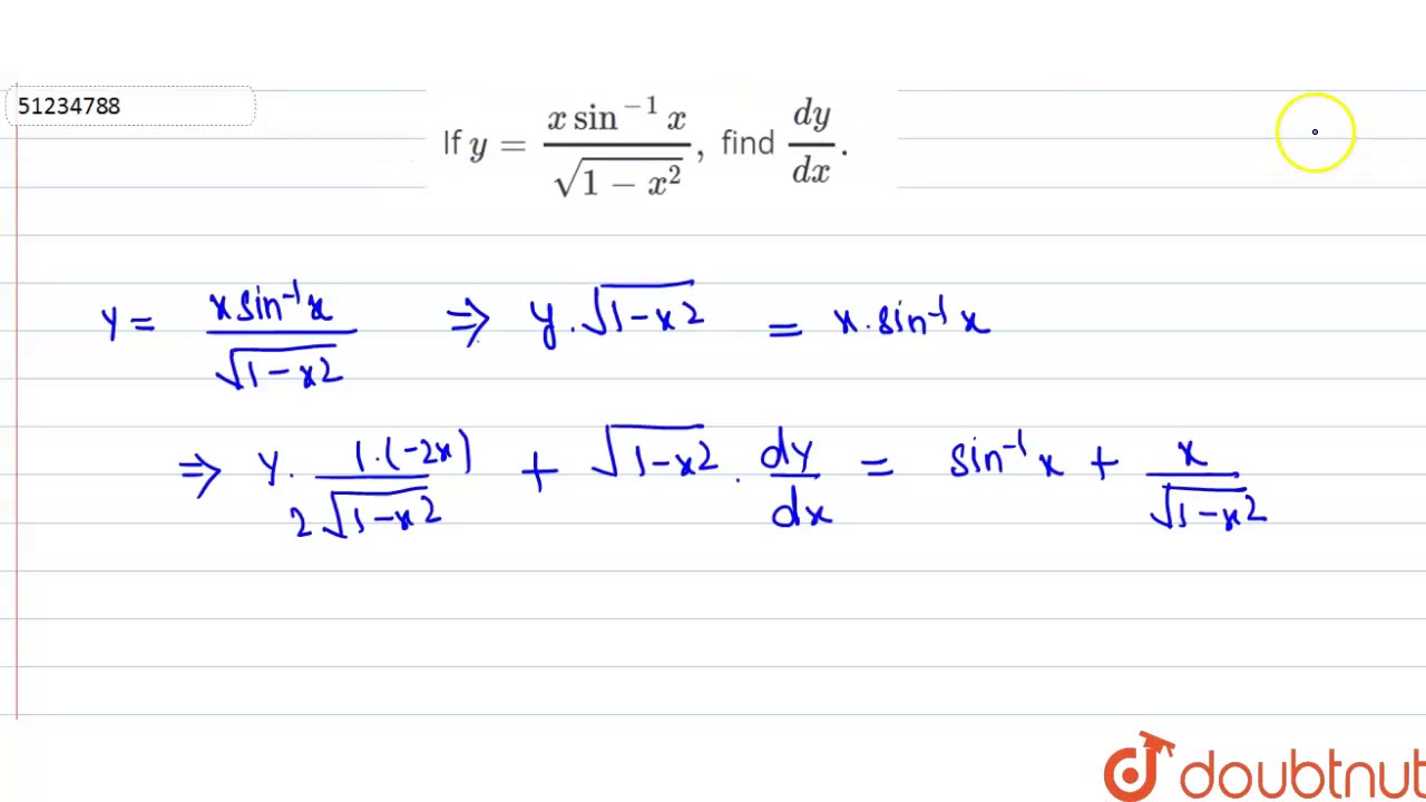 If Y X Sin 1 X Sqrt 1 X 2 Find Dy Dx Youtube