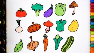 How To Draw and Coloring Vegetables - Drawing with Colorful markers