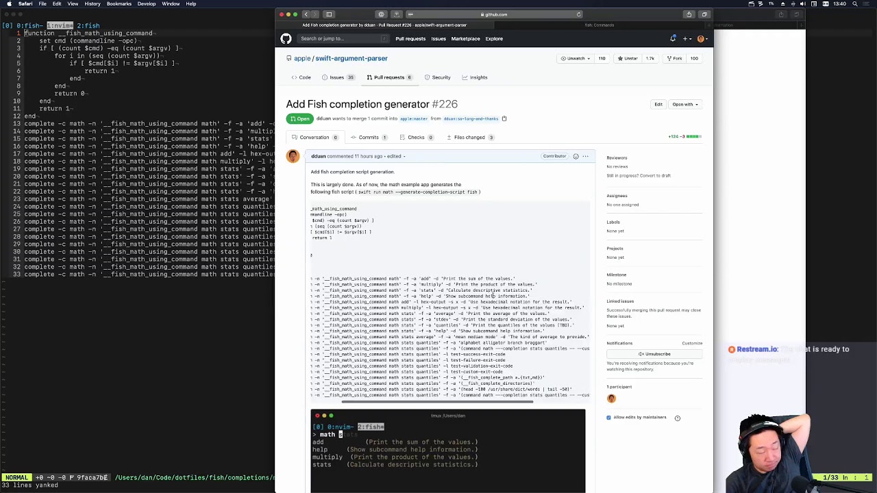Fish shell completion script generation for Swift Argument Parser