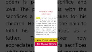 Those winter Sundays Poem Theme  #HSC_theme #themewriting
