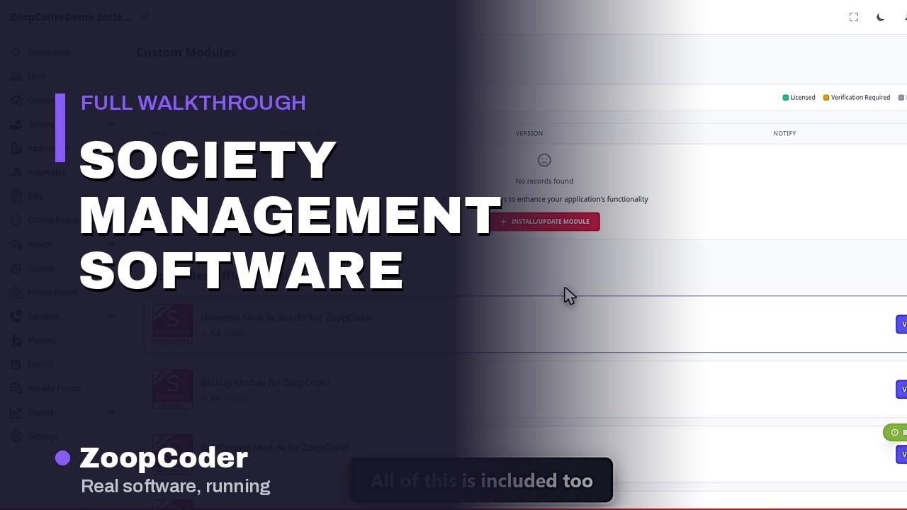 Opening frame of the demo: Society Management Software - Full Demo: owners, tenants, towers and rent