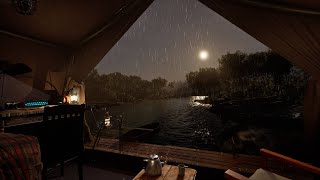 Lakeside Tent Rain Ambience | Raindrops on Canvas & Rain Sounds – 8 Hours | Rain On Tent
