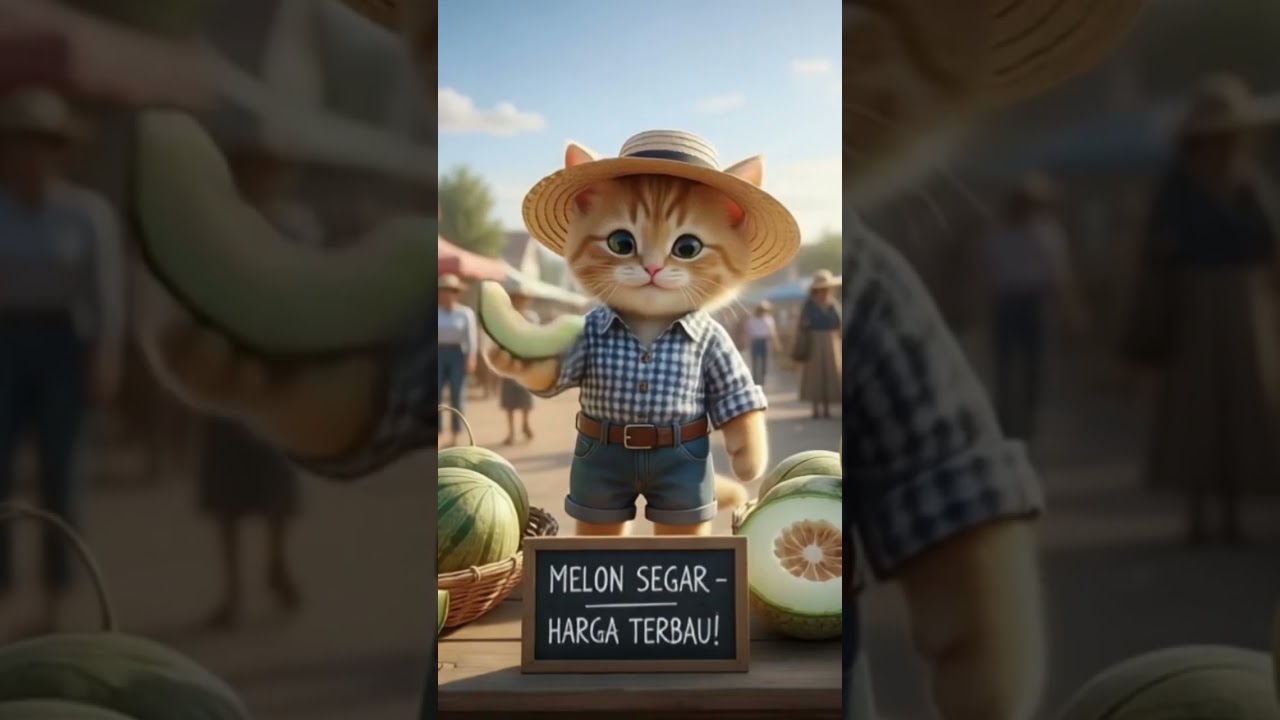 The orange cat is selling watermelon 