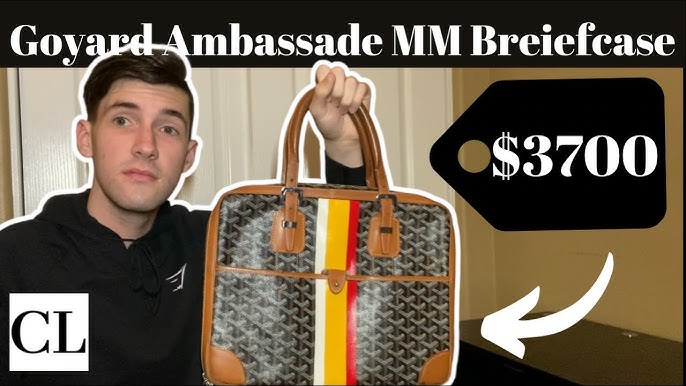 AUTHENTIC Goyard Ambassade MM Black Briefcase Strap Bag Locks Brown Painted