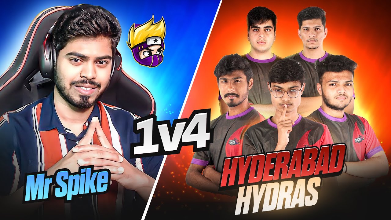 MR SPIKE vs TEAM HYDERABAD HYDRAS | 1v4 Challenge in BGMI @MrSpike