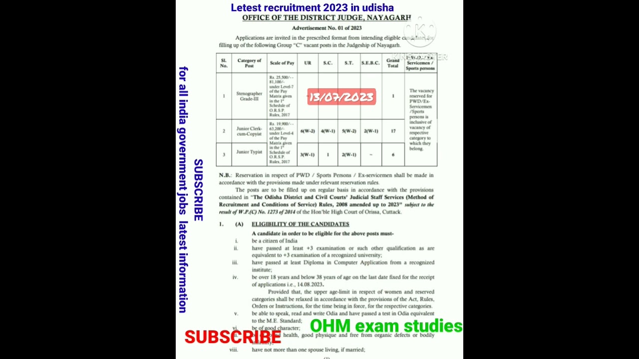 Junior Clerkcum-Copyist,Junior Typist,Stenographer Grade-III