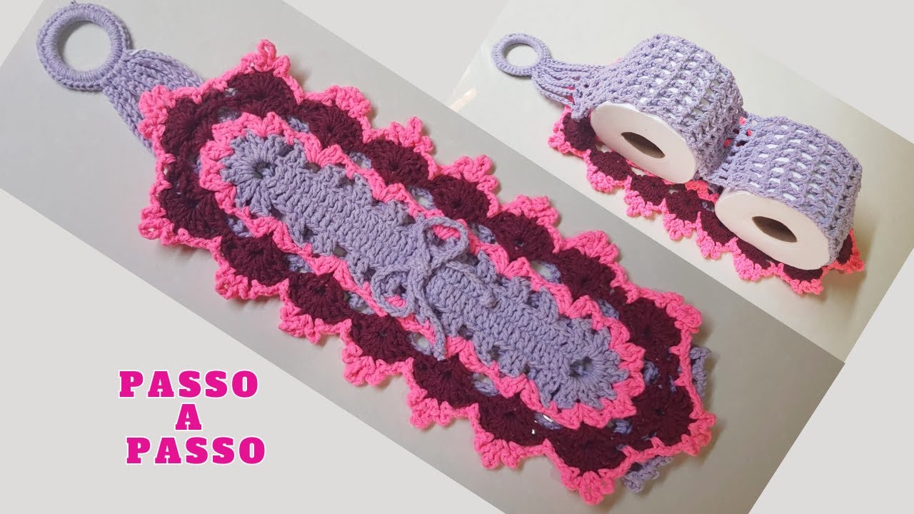 Porta papel higiênico em crochê do Jogo de banheiro Espiral [PASSO A ...