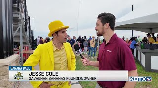 Savannah Bananas founder/owner Jesse Cole discusses Banana Ball pop-up game in Navasota